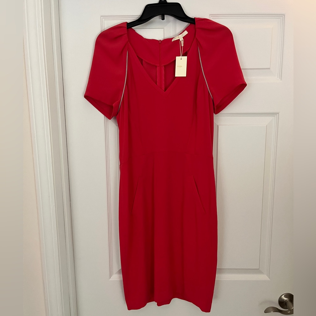 Maje Red Vneck Mini Dress